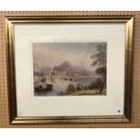 20TH C CONTINENTAL SCHOOL-WATERCOLOUR-ITALIAN LAKE LANDSCAPE FRAMED 37.5X27.