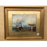 20TH C ENGLISH SCHOOL -WATERCOLOUR THE FIGHTING TEMERAIRE AFTER TURNER-MONOGRAMED E T M DATED 1914