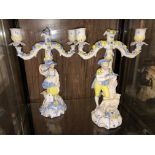 A PAIR OF CONTINENTAL MEISSEN STYLE SHEPARD AND SHEPARDESS FIGURAL CANDELABRUM 29CM