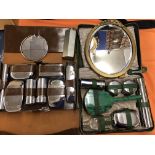 GENTLEMANS CHROMIUM AND BAKELITE TRAVELLING VANITY SETS IN LEATHER CASE,