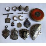 TWO 925 SIAM SILVER NIELLO BROOCHES,ARP BADGE,SPORTING FOBS,ST.