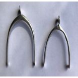 TWO PAIRS OF NOVELTY SILVER SUGAR TONGS IN FORM OF A WISHBONE -BIRMINGHAM 1905/9