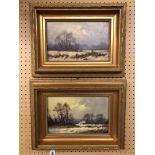 JAMES WRIGHT-OILS ON BOARD RURAL WINTER LANDSCAPES FRAMED 26.5X 16.