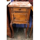 A FRENCH INSET MARBLE TOPPED TABLE A NUIT 40CM W X 85CM H X 38CM D APPROX