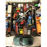 ANOTHER BOX OF PLAYWORN DIECAST MAINLY CARS BY BURAGO, CORGI,