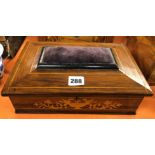 19TH CENTURY ROSEWOOD SARCOPHAGUS SHAPED MARQUETRY INLAID WORK BOX ,
