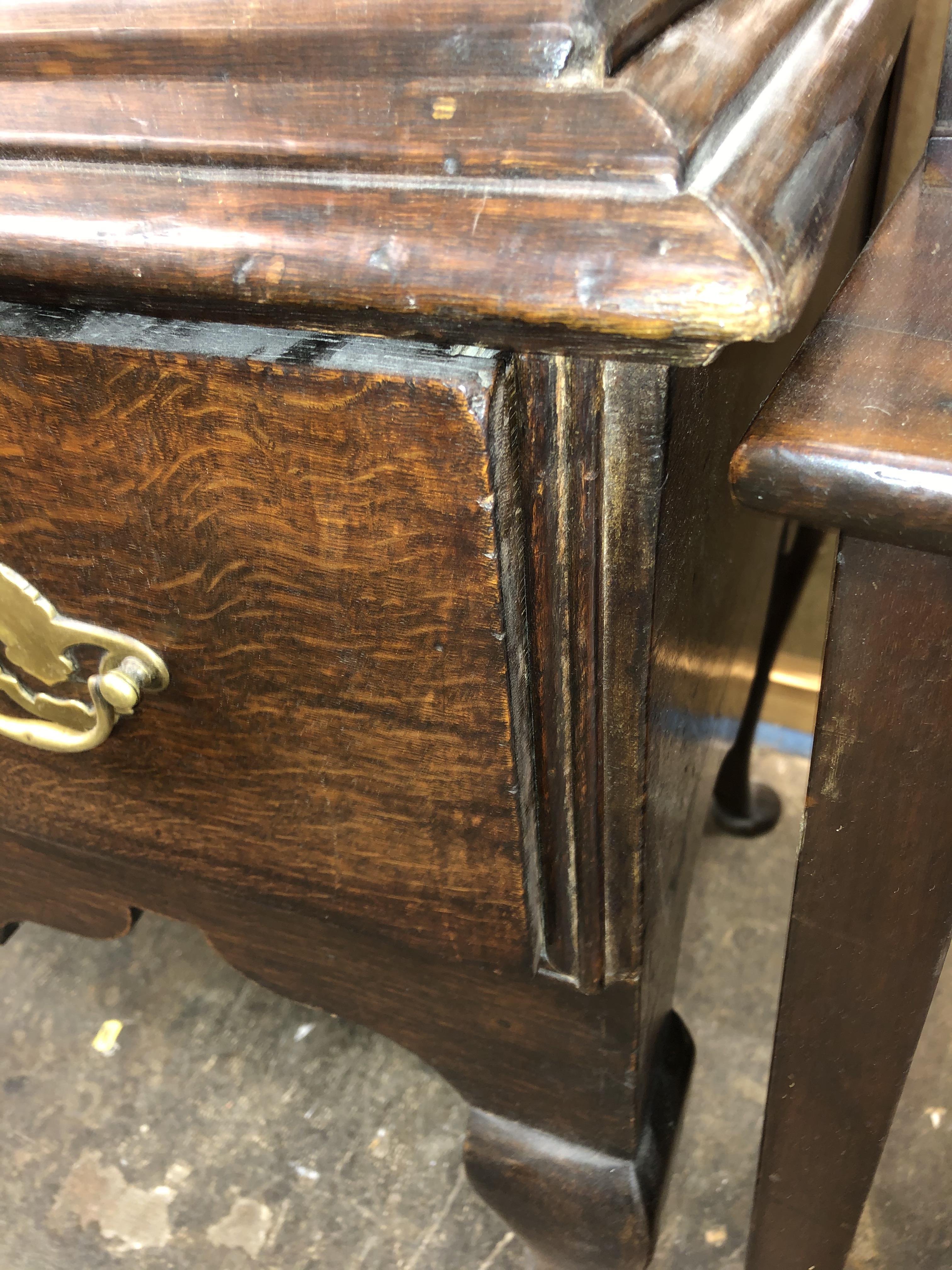 GEORGE II OAK CHEST ON STAND WITH CAVETTO MOULDED CORNICE,CARRIED ON CABRIOLE LEGS WITH PAD FEET. - Image 4 of 14