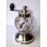 SILVER MOUNTED WRITHEN GLOBULAR GLASS PEPPERGRINDER/MILL- LONDON