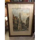 EARLY 20TH CENTURY WATERCOLOUR THE COVENTRY CROSS MONUMENT SIGNED INITIALS P.