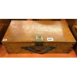 20TH CENTURY OAK GUN CARRY CASE WITH LEATHER STRAP HANDLE 38CMX11X 20CM