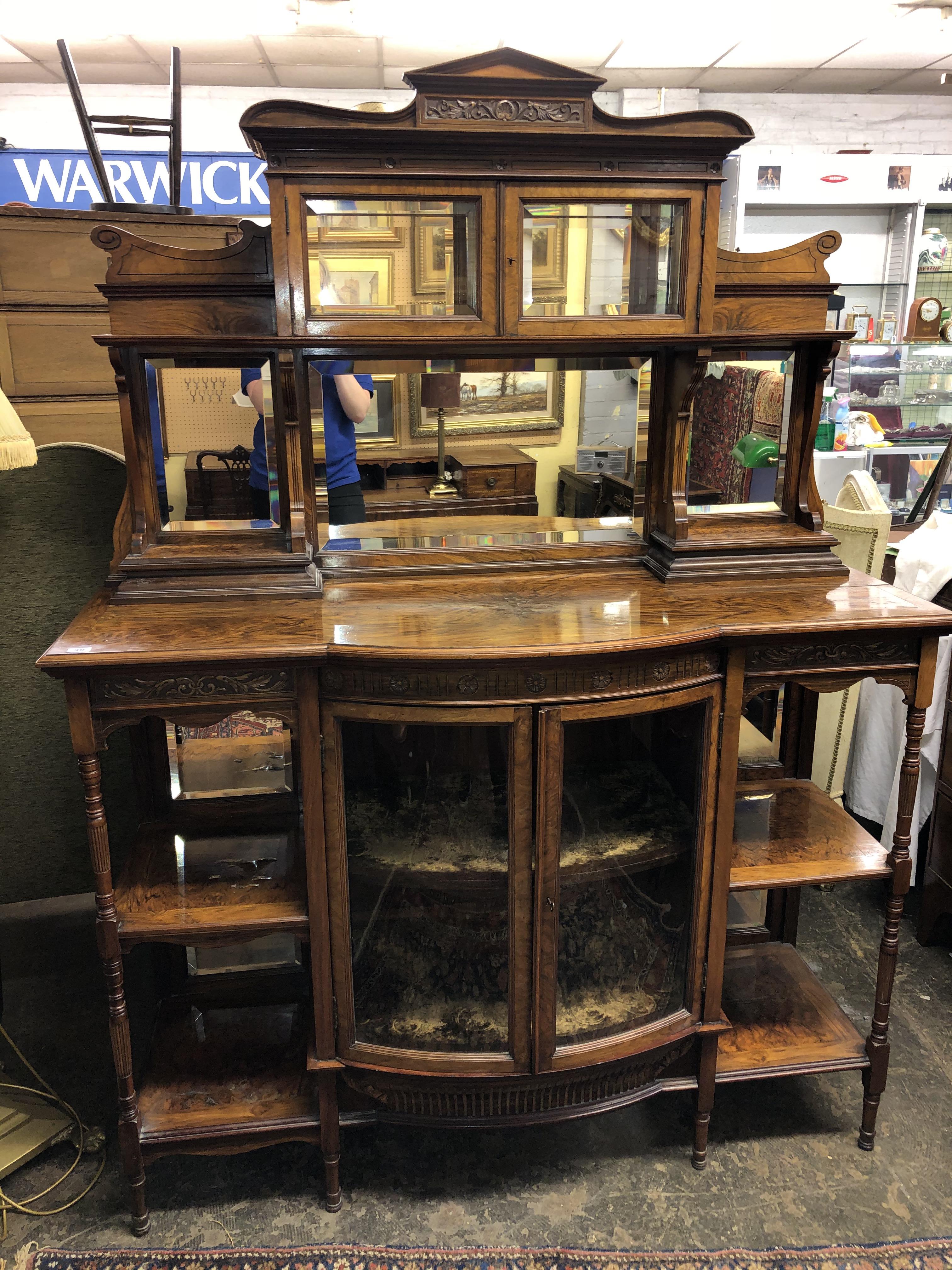 EDWARDIAN WALNUT CROSSBANDED MIRROR BACKED CHIFFONIER CABINET 139CMX183CM HIGH X45CMDEEP