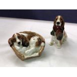 ROYAL DOULTON HN1029 SPANIEL WITH GAME BIRD AND A ROYAL DOULTON HN2585 SPANIEL CURLED UP IN BASKET