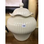 CREAM RIBBED BALUSTER JAR AND COVER