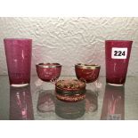 SILVER RIMMED CRANBERRY GLASS SALTS,
