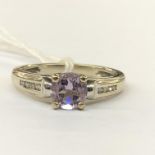 9CT WHITE GOLD AMETHYST AND DIAMOND RING 2.