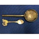 ANTIQUE PEWTER SPOON AND 20TH CENTURY DECORATIVE SPOON