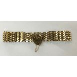 9CT GOLD FIVE GATE BRACELET WITH HEART PADLOCK AND SAFETY CHAIN 6.