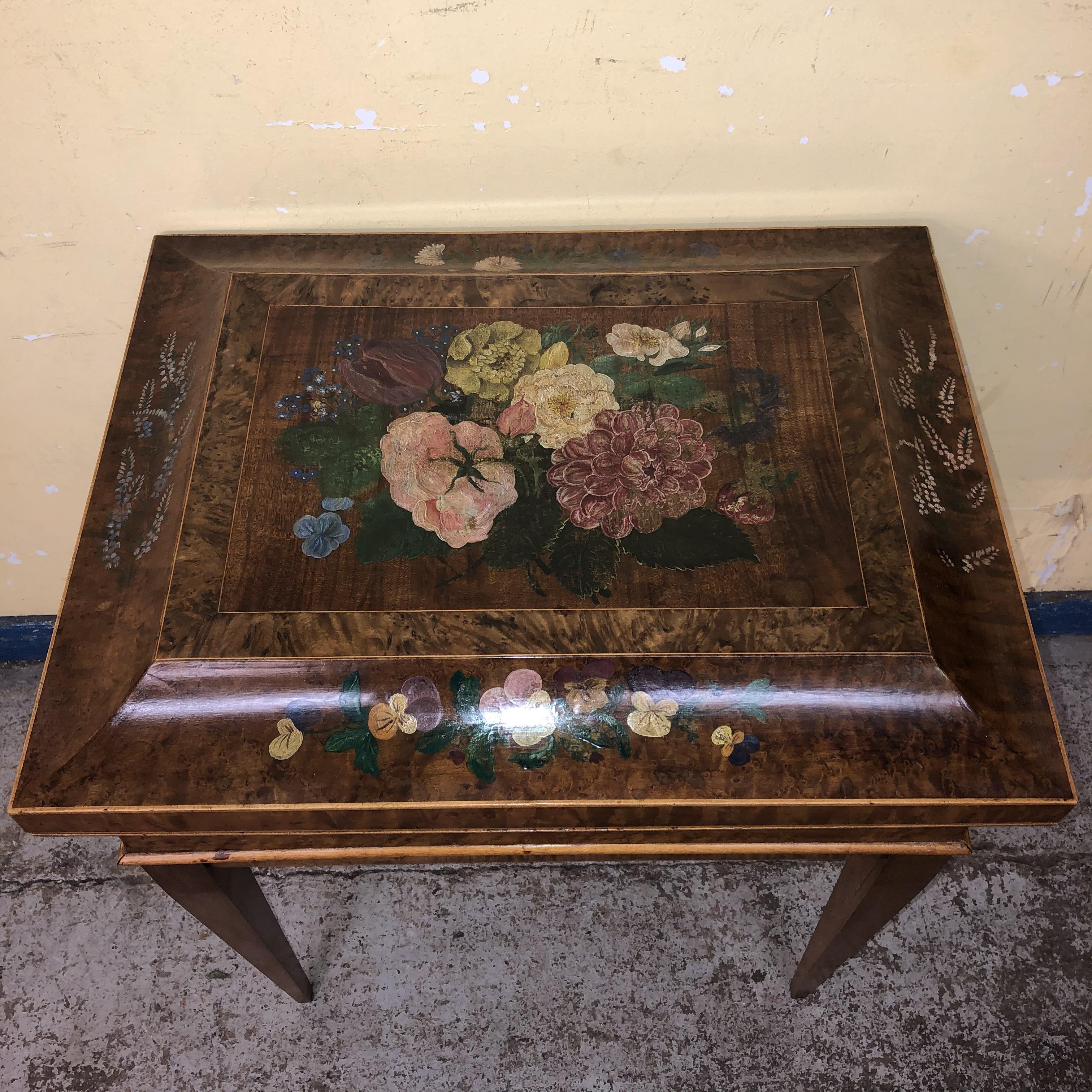 GOOD QUALITY BURR WOOD AND PAINTED NEEDLEWORK BOX BEIDERMEIER STYLE - Image 4 of 6