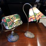 REPRODUCTION TIFFANY INSPIRED STAINED GLASS BANKERS LAMP AND A SIMILAR DESK LAMP