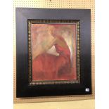 PAINTING ENTITLED 'SEATED LADY IN RED' BY DEANA NASTIC 50CM X 40CM APPROX