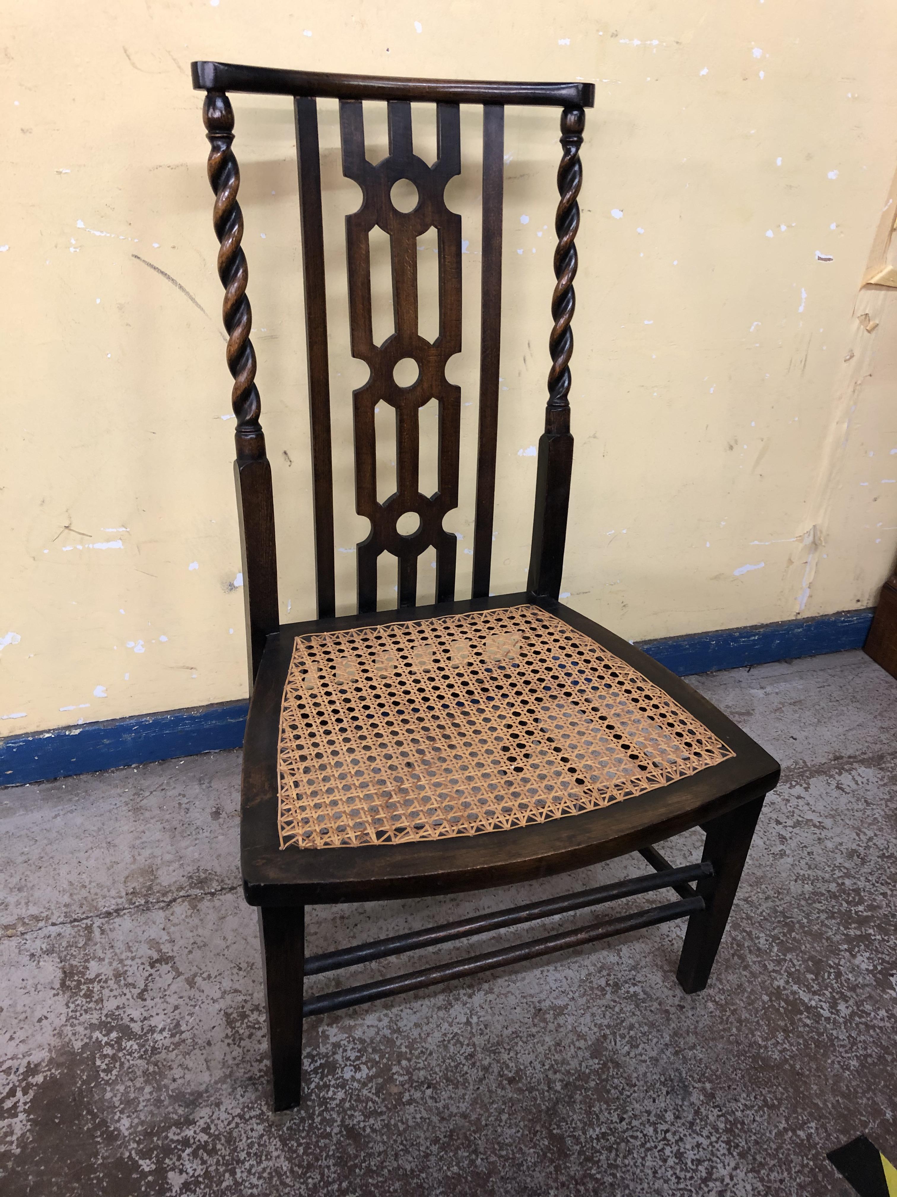 EDWARDIAN BEECH BARLEY TWIST AND CANE SEATED LOW CHAIR AND BEDROOM CHAIR - Image 3 of 4