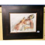 SIGNED PAINTING OF A "SEATED NUDE IN YELLOW AND BLACK" BY DEANA NASTIC 37CM X 27CM