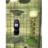 VILLEROY AND BOCH GALLO GREEN GLASS CANDLE HOLDER AND A PURPLE GLASS CANDLE HOLDER