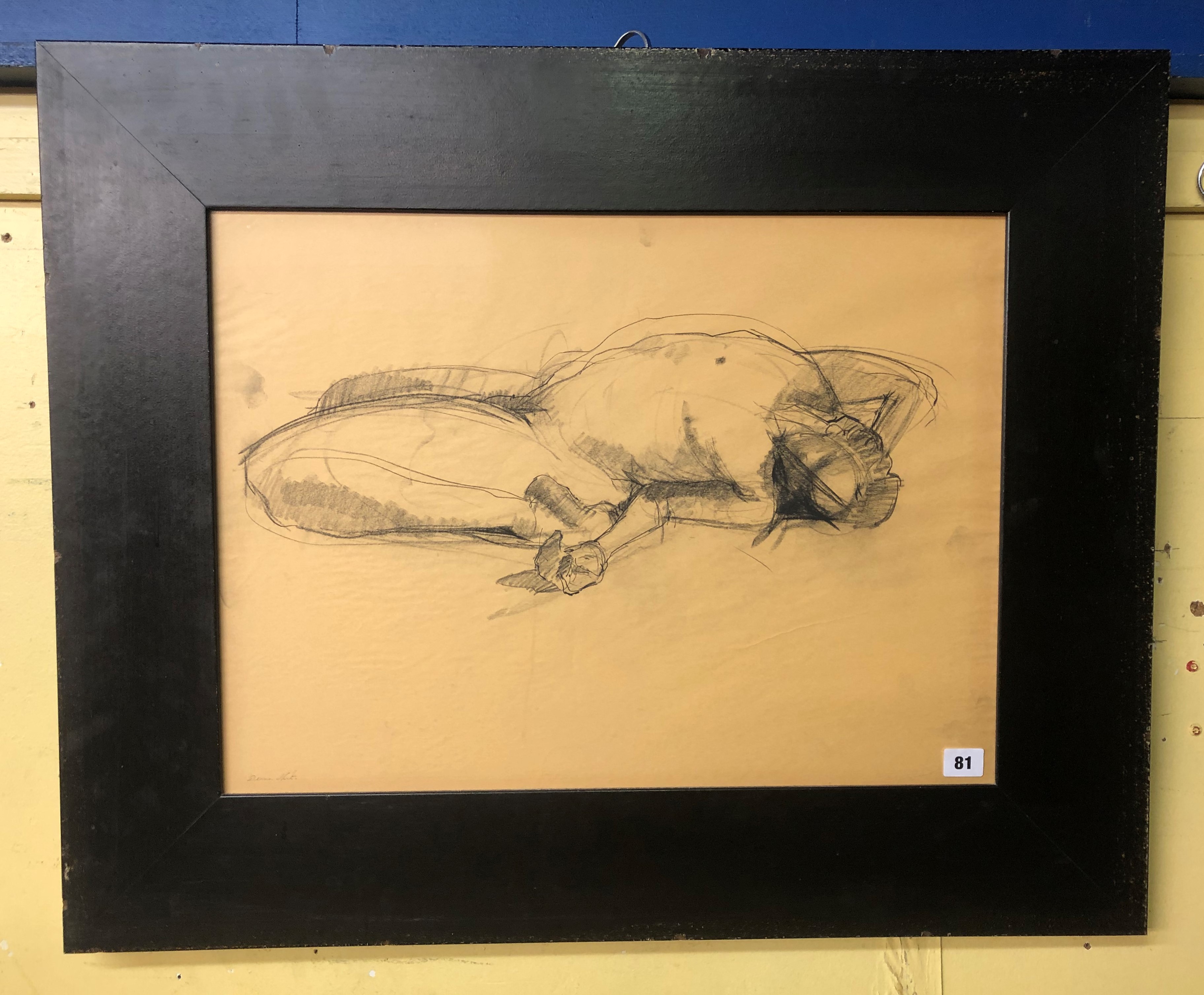 SIGNED PENCIL AND CHARCOAL DRAWING OF A "MALE NUDE FIGURE" BY DEANA NASTIC 59CM X 44CM