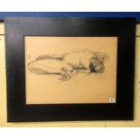 SIGNED PENCIL AND CHARCOAL DRAWING OF A "MALE NUDE FIGURE" BY DEANA NASTIC 59CM X 44CM
