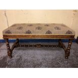 GOOD QUALITY OAK BOBBIN REEL TURNED UPHOLSTERED STOOL