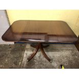 REPRODUCTION MAHOGANY CROSSBANDED DROP FLAP PEDESTAL DINING TABLE