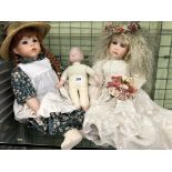 HILLARY BY DIANA EFFNER PORCELAIN HEADED DOLL IN STRAW BOATER AND YVONNE PORCELAIN HEADED DOLL IN