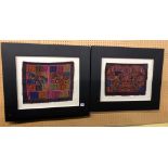 TWO SMALL MEXICAN EMBROIDERIES 48CM X 40CM APPROX