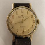 9CT GOLD SMITH 'S IMPERIAL 19 JEWEL WRIST WATCH ON LEATHER STRAP