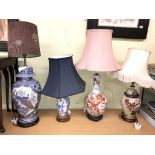 SELECTION OF JAPANESE AND CHINESE INSPIRED BALUSTER TABLE LAMPS WITH SHADES(ONE A/F)