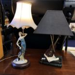 ART DECO STYLE FEMALE FIGURAL TABLE LAMP AND ONE OTHER