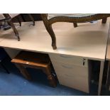 BEECH OFFICE DESK WITH THREE DRAWER PEDESTAL