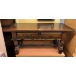 OAK TWO DRAWER STRETCHER BASE COFFEE TABLE