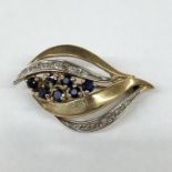 9CT GOLD SAPPHIRE SPRAY BROOCH 3.