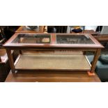TWIN GLASS PANE INSET OBLONG COFFEE TABLE WITH RATTAN WEAVE EFFECT UNDER TIER