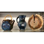 STUDIO POTTERY BLUE GLAZED TEAPOT,