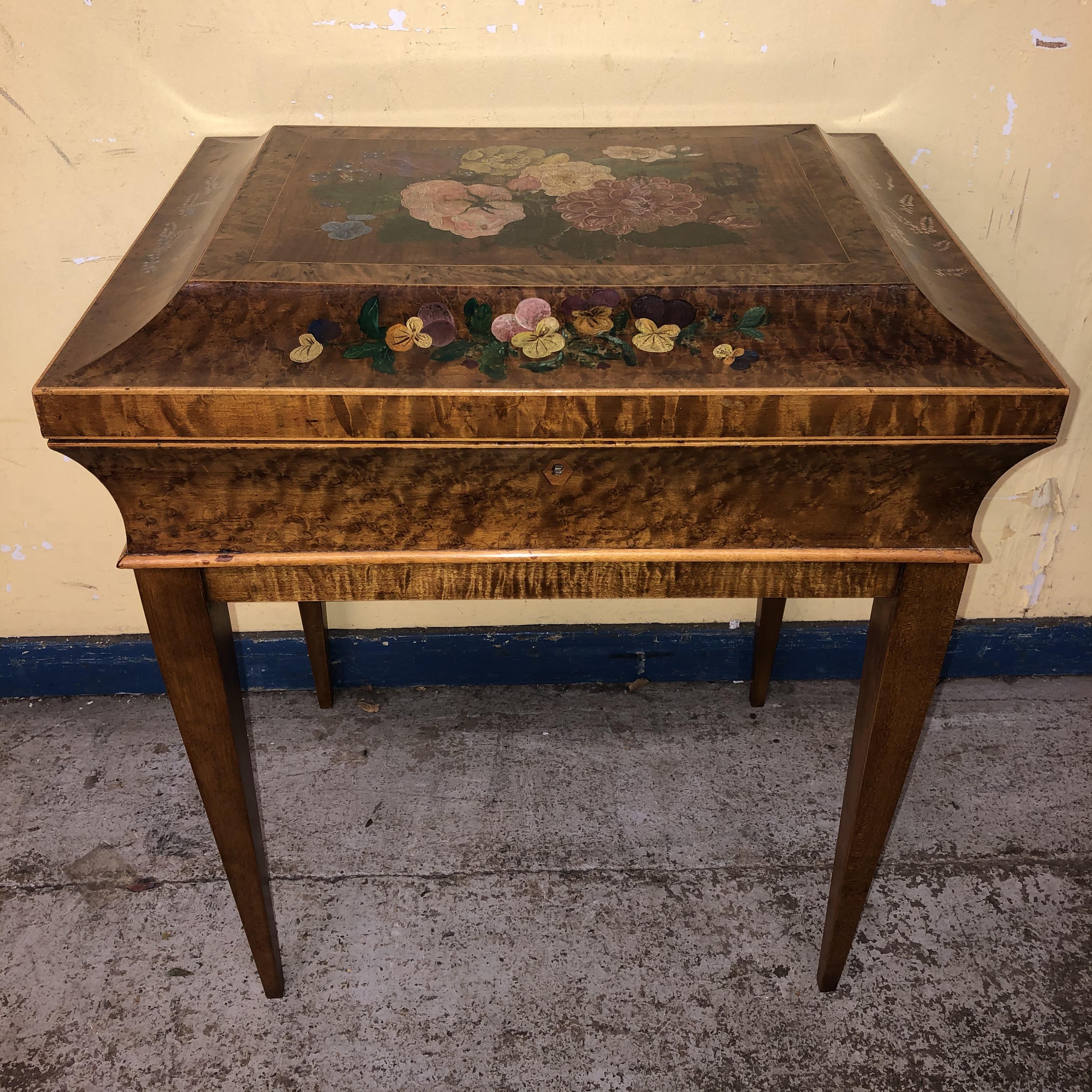 GOOD QUALITY BURR WOOD AND PAINTED NEEDLEWORK BOX BEIDERMEIER STYLE - Image 2 of 6