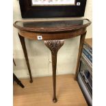 WALNUT DEMI LUNE SIDE TABLE WITH GLASS TOP