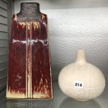 STUDIO POTTERY TAPERED VASE AND GLOBULAR VASE