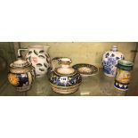 SHELF OF CASTELLI POTTERY JUGS AND VASES