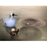 20TH CENTURY STUDIO GLASS CURLEW AND A SWIRL BOWL