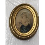 SMALL WATERCOLOUR DRAWING OF A MILKMAID IN GILDED OVAL FRAME BY ISAAC CRUIKSHANK