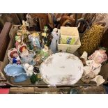 CARTON OF MISCELLANEOUS POTTERY AND CERAMIC FIGURES, VASE,