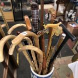 SELECTION OF WALKING CANES AND A PARASOL INCLUDING A DRAGON HEADED CANE