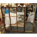 GILT FRAMED OBLONG MIRROR AND A WOODEN FRAMED SECTIONAL MIRROR